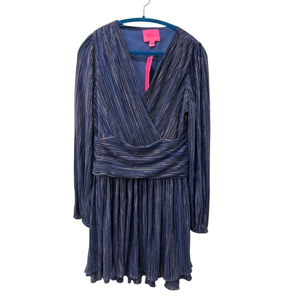 NWT Lilly Pulitzer Dress Jessanne Long Sleeve Size 10 Navy Gold V Neck